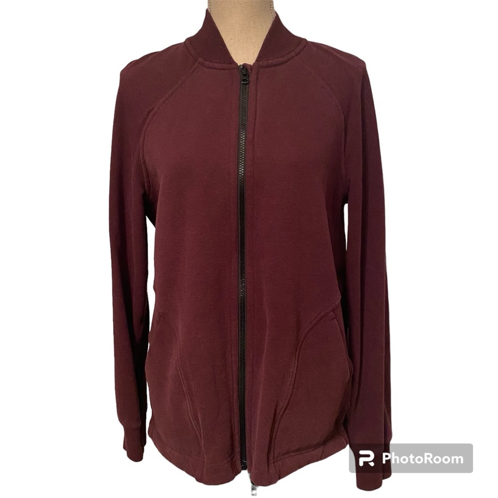 LULULEMON ATHLETICA JACKET COAT PURPLE WINE JERSEY ZIP FRONT ATHLEISURE SIZE 8